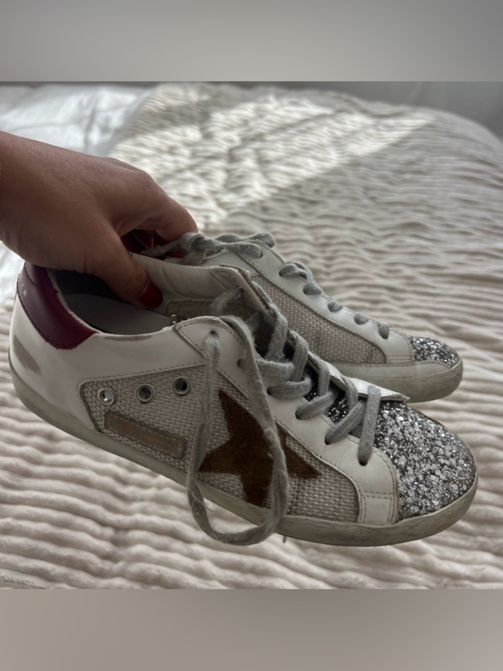Golden Goose Silver Glitter and Brown Star Sneakers - 37
